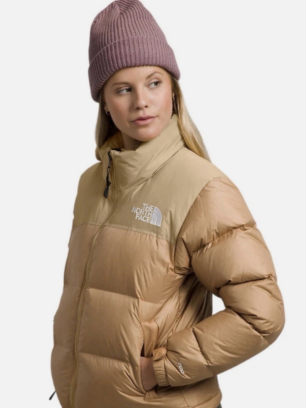 The North Face 92 Low-Fi Hi-Tek Nuptse down puffer jacket in beige and utility b - Picture 7 of 12